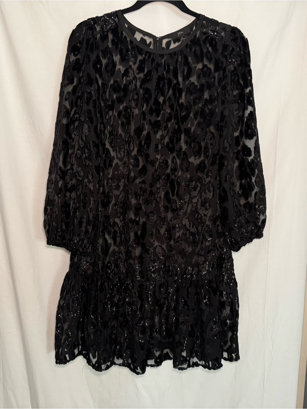 Black Leopard Burnout Velvet Flutter Hem Dress Size 4 Sheer -No Slip-